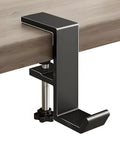 Aluminum Alloy Headphone Stand For Desk Mount, Under Desk Headset Holder And Hook, showing side view installation under desk