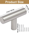 Set Of Six Modern T Bar Cabinet Knobs Hella Durable Stainless Steel Slick Silver Finish Scratch Resistant Kitchen Cupboard Handles That Bring Serious Swag To Any Room, showing size dimensions.