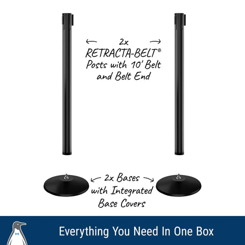 Commercial-Grade Stanchion Set 2-Pack With 10 Ft Retractable Belt Barrier Heavy Base Crowd Control Poles Black Posts With Caution Belt