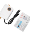 Instant Hot Water Heater Tankless Electric 3000W Wall Mounted With Clear Digital Display Stainless Steel Body and power cord.
