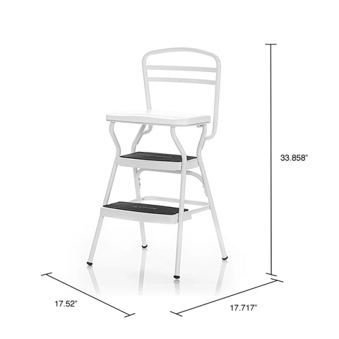 Retro Style Chair And Flip Up Step Stool In White With Vinyl Seat And Steel Frame Dope Multi Purpose Counter Height Seat That Converts