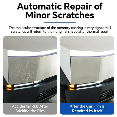 Comparison of minor scratches on Tesla Cybertruck bumper with Premium 8.5 Mil TPU Paint Protection Film Precut Rear Bumper Guard.
