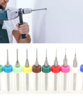 PCB Drill Bit Set For Circuit Boards, Pro Grade Tungsten Steel Micro Twist Bits Kit displayed with 10 precision bits.