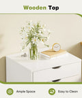 Top view of Five Drawer On Wheels Mobile Storage Chest, Space Saving Wooden Dresser For Home Office, with flowers and clock