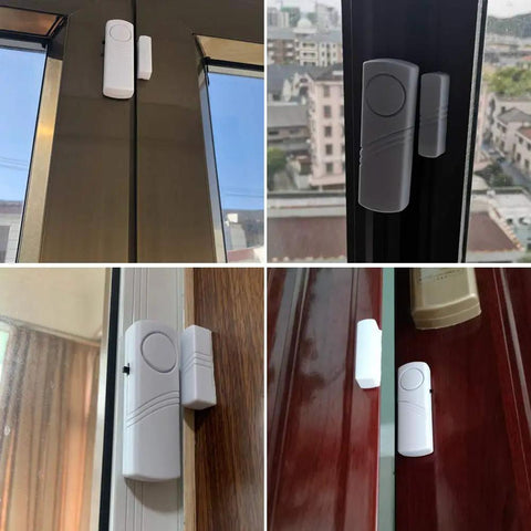 Super Loud 90dB Door And Window Alarm Pack Of 13 For Kid Safety Magnetic Sensor Home Security Alarm shown installed on windows