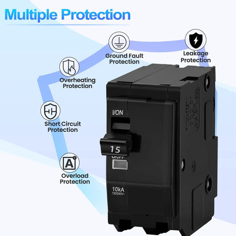 15 Amp Two Pole Circuit Breaker Compatible With Sd Qo Load Centers And Nqod Panels Boasting 10ka Rating And 120 240 Volt Operation with protection features.