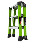 Sure Step 3 Step Double Sided Fiberglass Ladder Workhorse, Hi Viz Green, with slip resistant feet and nylon spreader straps.