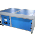 Rugged Metalworking Down Draft Table Dust Collector Vacuum with blue body and perforated top for effective dust collection.