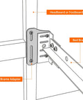 Rock Solid Bed Frame Brackets 2 Pcs Heavy Steel Headboard Footboard Connectors for Wood Furniture, showing setup with bed frame adapter.