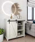 4Ft Sliding Barn Door Hardware Kit For Single Door TV Stands And Small Cabinets With J Shaped Hanger on white cabinet