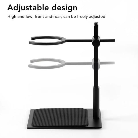 Adjustable Pour Over Coffee Stand Featuring Rock Solid Aluminum Base For Home Office Brewing Hassle Free Setup And Smooth Consistent Flow For Your Daily Morning Cup Of Joe, adjustable design with black finish.