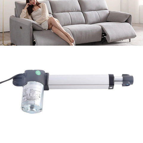 Heavy Duty Electric Linear Actuator With a Beefy 24V DC Motor and Smooth 150mm Stroke for power sofa projects, silver casing.