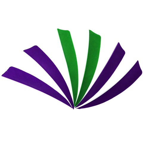 60 Piece 4 Inch Arrow Feathers Right Wing Shield Cut Fletching In Green And Purple for wood bamboo and carbon arrows