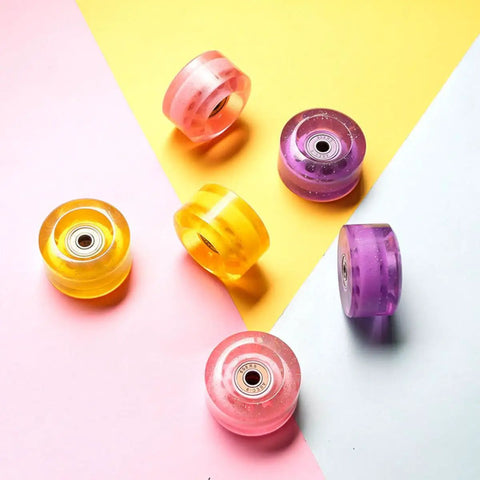 4 Pack Purple Dope Roller Skate Wheels 82A High Elastic PU For Outdoor Quad Skates Replacement shown with colorful wheels