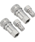 Heavy Duty Hydraulic Quick Connect Coupler M14x1.5 Female Thread Pipe Fitting Pair in silver for quick attachment on equipment.