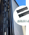 Rock Solid Aluminum RV Door Hinges Complete Replacement Kit For Fifth Wheels And Motorhomes showing black aluminum hinges and fasteners.