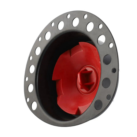 Freestanding Bathtub Drain Kit, Brass ABS Backflow Prevention with red interior component and circular black rim.
