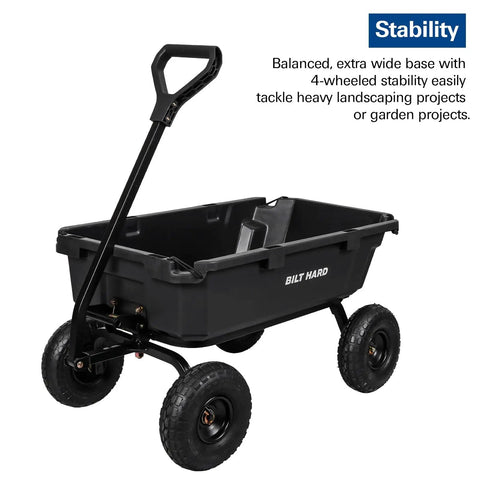 Heavy Duty Poly Garden Dump Cart With 900 Pound Capacity, 5 Cu Ft Bed, 10 Inch All Terrain Pneumatic Wheels, Quick Release System