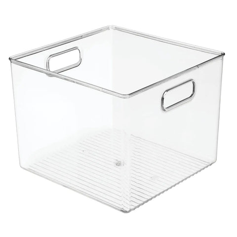 Small Modern Plastic Storage Organizer Bin With Easy Grab Handles For Home Closet Organization See Through Clear Finish Ideal