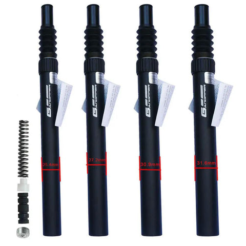 Set of four seatpost suspensions with coil springs showing different sizes, including 25.4mm Seatpost Suspension With Spring For Fixie BMX And Road Bikes.