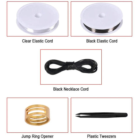 All In One Jewelry Repair Kit With Pliers, Beading Tools, Elastic Wire And Cord, 450 Beads And Supplies at home essentials including cords and tools.