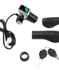 36V Half Twist Ebike Throttle Grip With Key Lock And LCD Display, right hand handlebar throttle, keys and wiring for E Scooter MTB Bike and Motorcycle.