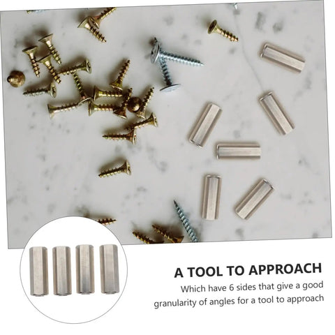 Four Pack Stainless Steel Hexagon Coupling Nuts M6x30mm Heavy Duty Threaded Bar Connectors For Hardware Fastening And Repair Projects Durable Corrosion Resistant Workhorse Set, shown with screws