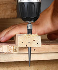 Using Two Pack Guitar Bridge Pin Reamer Set With T Handle for precise pin holes in wood, close-up on reamer in action