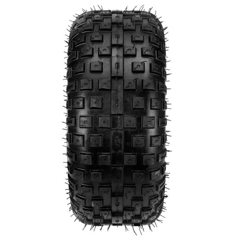 Front view of knobby tread on Set Of 2 145/70-6 Tubed Knobby Tires With Inner Tubes For Mini Bikes Quad Go Karts ATVs UTVs Golf Carts Lawn Mowers And More 6 Inch Rim Size With Valve Caps Included
