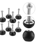 Heavy Duty Adjustable Furniture Levelers Fully Threaded Table Legs For Cabinets And Chairs Built Tough Floor Feet With No Sweat Setup For Home And Office - Set of 10 with black rubber bases.