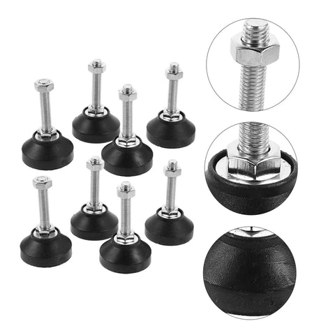 Heavy Duty Adjustable Furniture Levelers Fully Threaded Table Legs For Cabinets And Chairs Built Tough Floor Feet With No Sweat Setup For Home And Office - Set of 10 with black rubber bases.