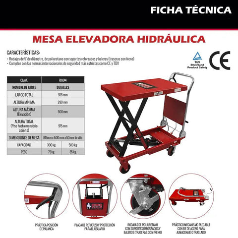 Heavy Duty Hydraulic Lifting Table Delivers Rock Solid 500 Kg Support With Smooth 90 Cm Platform Effortless Height Adjustments Built Like A Tank Red Steel Workshop Staple