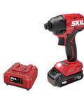 20 Volt Brushless Cordless Impact Driver Kit Including Quick Charge Battery, Quarter Inch Hex Collet, Built In Led Work Light, showcasing battery and charger.