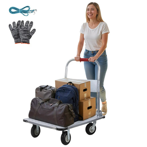 Beefy Foldable Steel Platform Cart Dolly 36 By 24 Inches With 2000 Lbs Capacity For Moving Heavy Furniture And Equipment Hand Push Cart For Easy Loading In Home Shop Or Warehouse with boxes and bags loaded