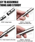 Steps to assemble Adjustable Heavy Duty Tarp Poles Set Of 2, 90 Inch Telescoping Camping Poles, stainless steel parts close-up.