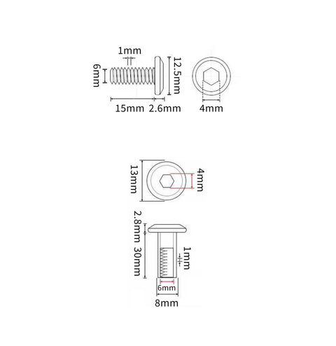 Heavy Hitter Socket Head Screws And Chicago Screw Set With Hex Wrench, M6 x 30mm screw dimensions diagram