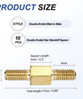 Double-ended copper M3 stud nut, male-to-male, 17mm total length with 5mm spacer, 10 pcs