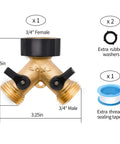 Solid Brass Garden Hose Splitter Tee Adapter Fits 3/4 Inch Fittings Includes Rubber Gasket And Teflon Tape For Smooth Two Way Flow