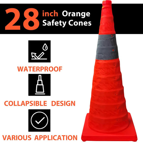 Collapsible 28 Inch Traffic Cones 4 Pack Pro Grade Pop Up Safety Road Markers For Training Parking Lot And Driving Practice