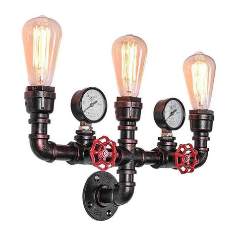 Water Pipe Wall Lamp Steampunk Sconce Three Light Vintage Rustic Copper Color Wall Mount Fixture With E26 Socket