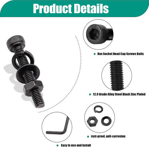 380 Piece M4 Hex Socket Head Screws Kit With Nuts Washers And Wrench M4 Bolts Range 6 8 12 16 20 30mm 12.9 Grade Alloy Steel