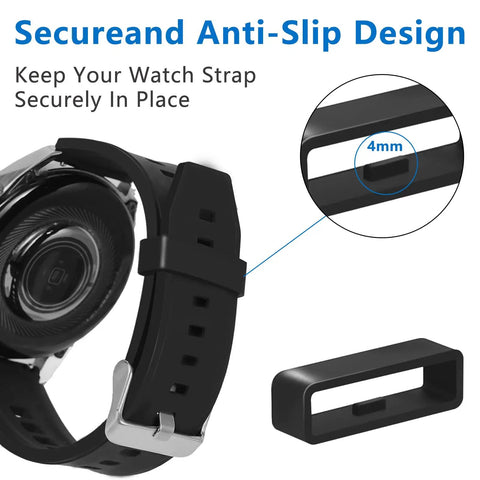 6 Pack Watch Band Keepers Silicone Retainer Rings For 16mm, 18mm, 20mm, 22mm, 24mm, 26mm Straps Replacement Fasteners For Smart Sport Watches Black Easy To Install