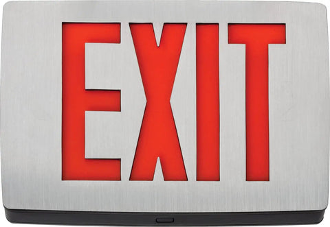 S1R Face LED Exit Sign With Aluminum Housing In Black And Silver, Universal Mounting For Corridors Lobbies And Offices, shown front view