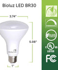 BR30 LED Flood Bulbs For Indoor Lighting, 9.5W, 75W Equivalent, 850 Lumens, 5000K Daylight, product dimensions on display