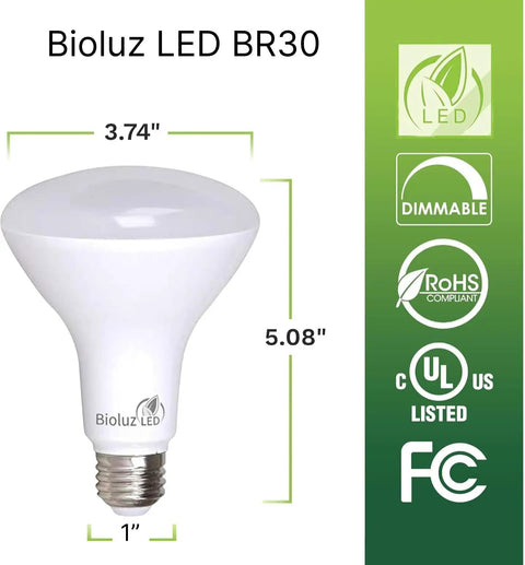 24 Pack BR30 LED Flood Light Bulbs 9.5W 75W Equivalent 850 Lumens 3000K Soft White 90+ CRI E26 Base with dimensions