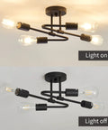 4 Light Black Semi Flush Mount Sputnik Ceiling Light Fixture Dope Matte Metal Farmhouse Chandelier, light on and off