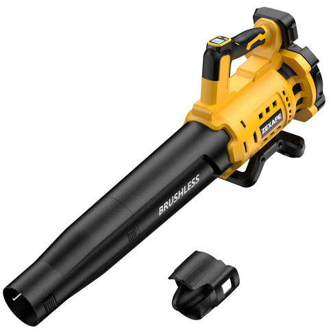 Cordless Leaf Blower With Brushless Motor, 480 CFM, Six Speed Settings Up To 130 MPH, Digital Display Handheld Blower, yellow body