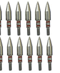 Pro Grade Stainless Steel Archery Field Points Set 100 125 150 175 200 Grains, 12 Pack CNC Lathed Precision with dual O rings