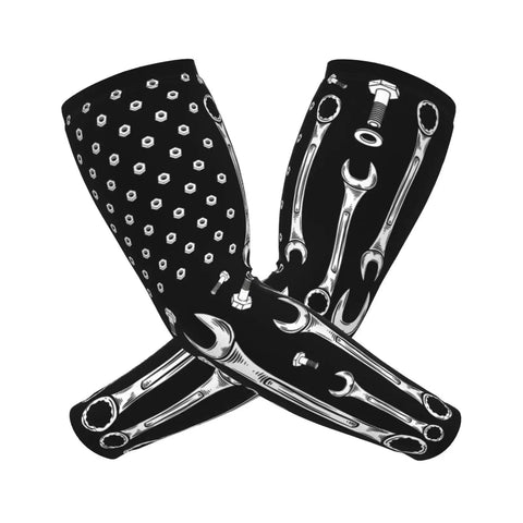 American Flag Stretch Arm Sleeves With Soft Fit Material For Ace Sun Protection UV Blocking Stay Cool And Look Fly Perfect For Road Workouts And Weekend Rides with unique wrench design.