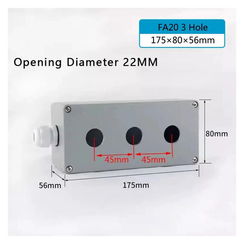 CAARLA push-button control box with 3x 22mm holes, gray cast-aluminum enclosure for industrial electrical control